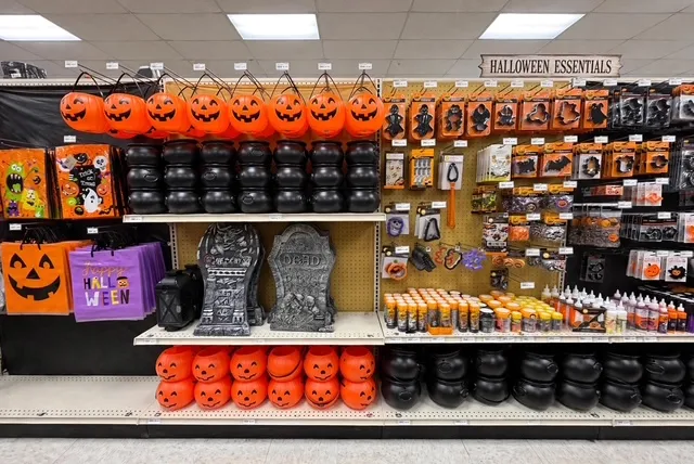 Pumpkin pails, cauldrons and tombstones
