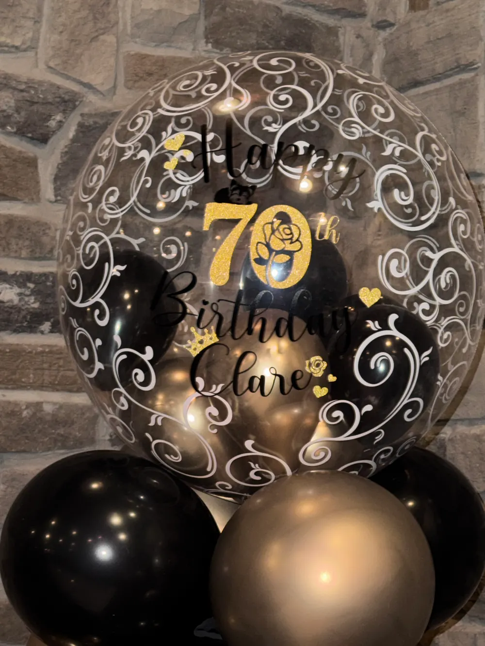 Custom printed bubble balloon centerpiece